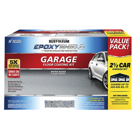 Rust-Oleum EPOXYSHIELD Garage Floor Coating Kit shown in an official manufacturer-controlled image.