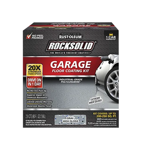 Rust-Oleum RockSolid Garage Floor Coating Kit shown in an official manufacturer-controlled image.